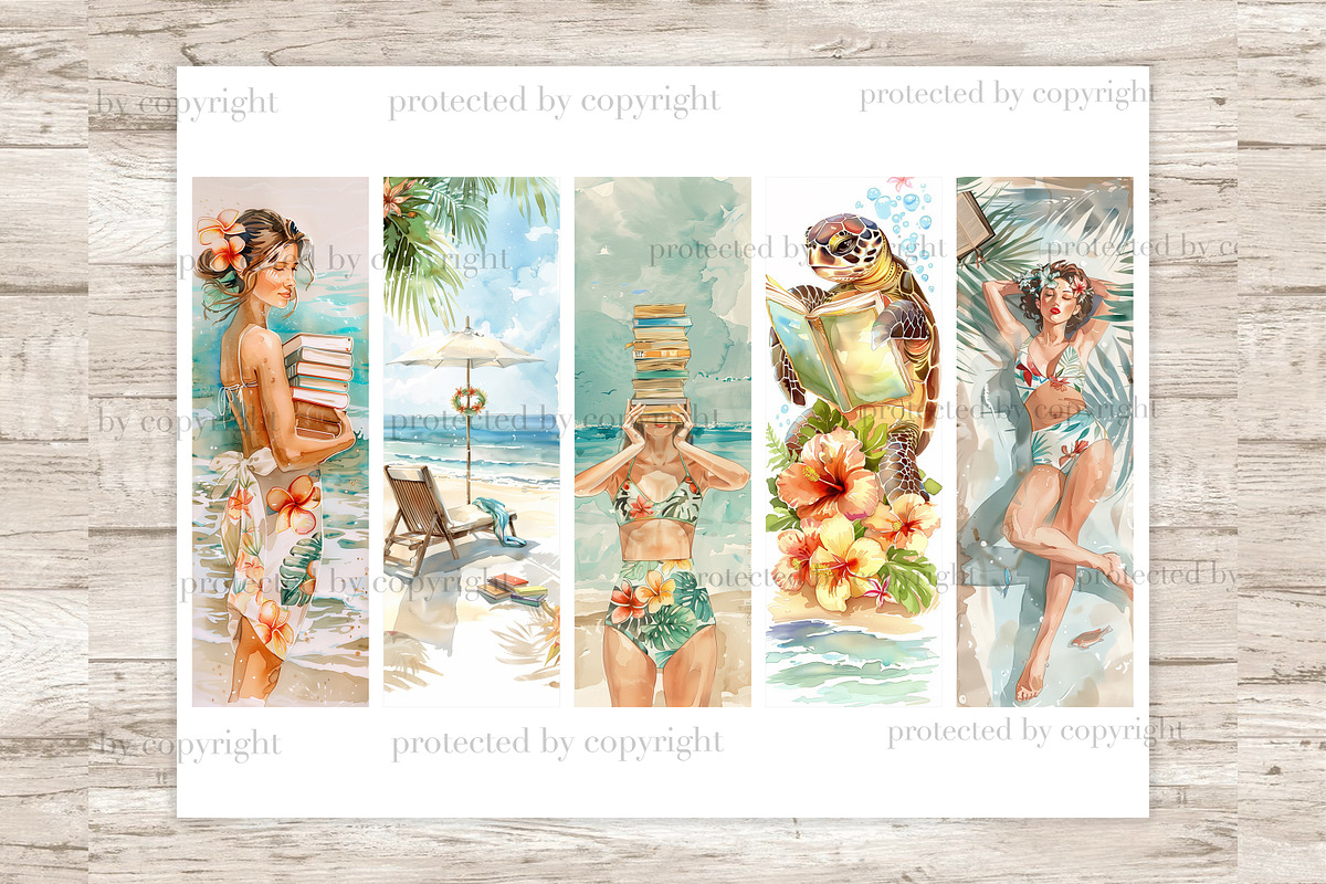 Summer Bookmarks | Bookworm Gift, a Seasonal Illustration by GlamArtZhanna (Photo 2 of 3)