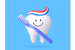 3D tooth with toothbrush dental care, a Healthcare Illustration by Buch&Bee