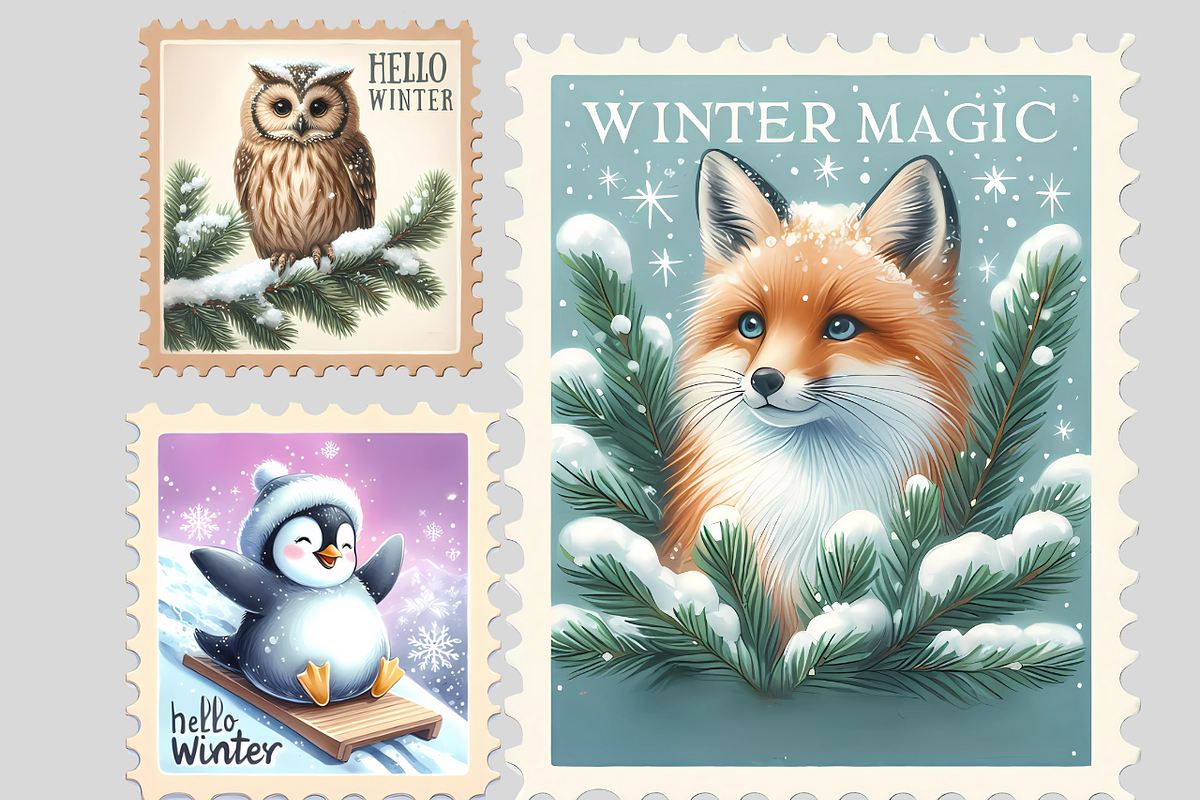 Winter postage stamps, a Seasonal Illustration by AnetArtStore (Photo 2 of 7)