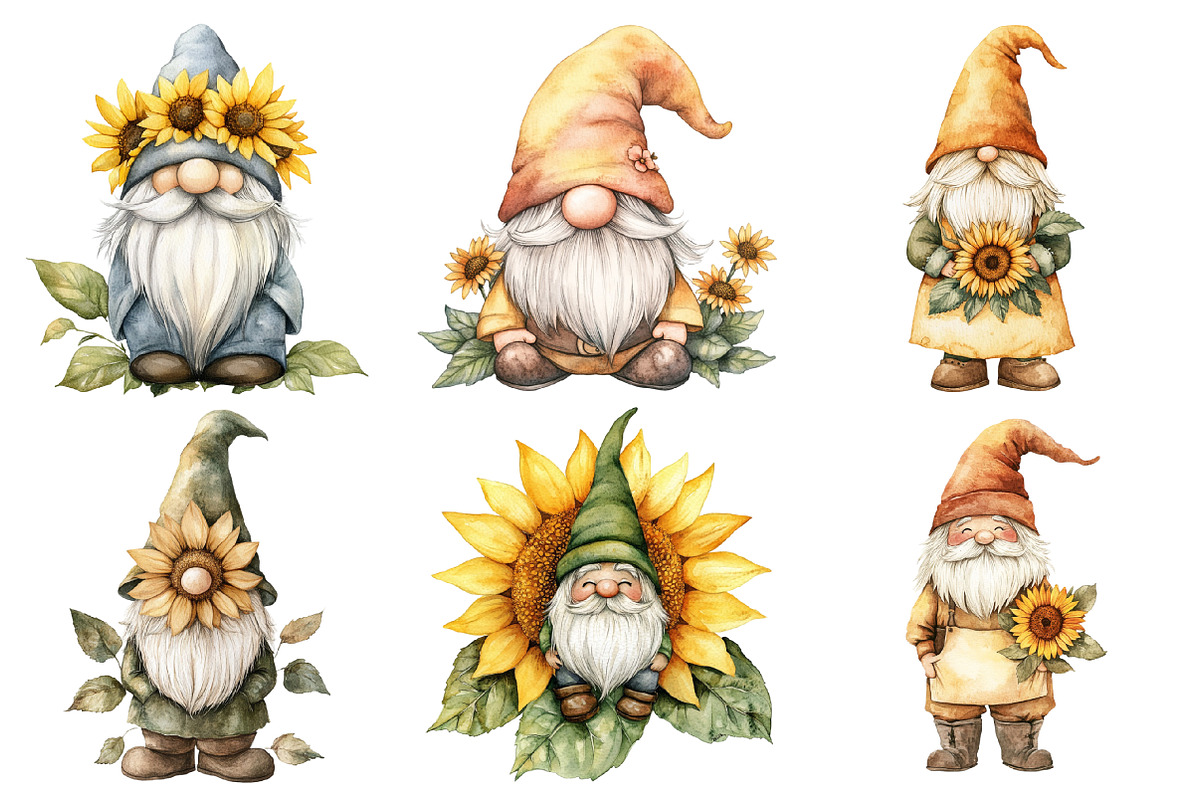 Adorable Gnomes with Flowers Clipart, an Illustration by SinaCreation (Photo 2 of 5)