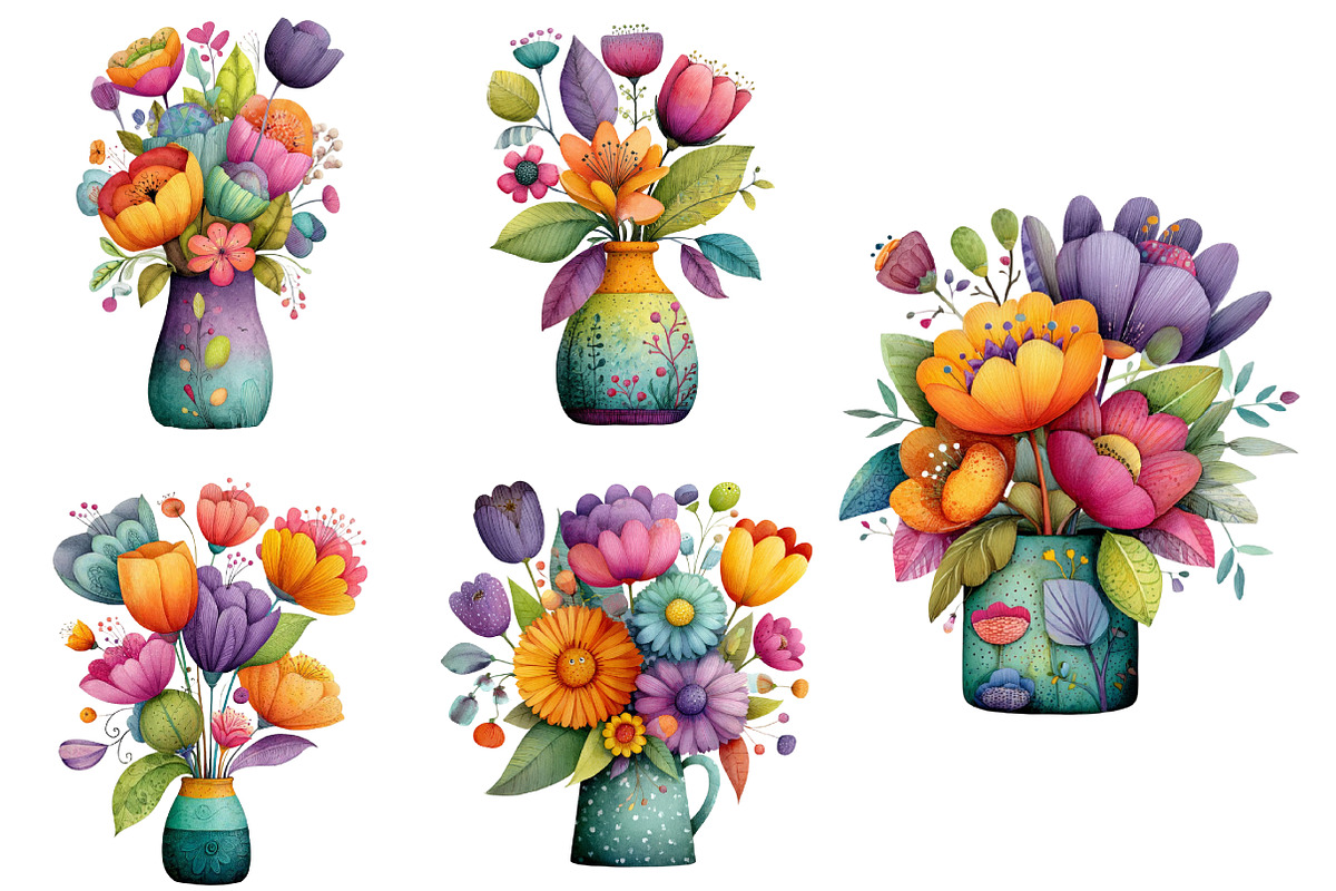 Quirky Vase of Flowers Clip Art, an Illustration by Designworld (Photo 3 of 5)