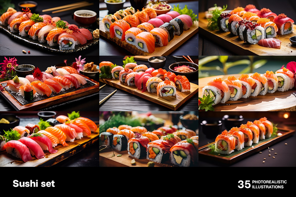 Sushi set. 35 images, a Food Illustration by Handmadefont (Photo 4 of 10)