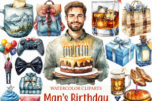 Watercolor Man’s Birthday Clipart, an Illustration by Craft Nest