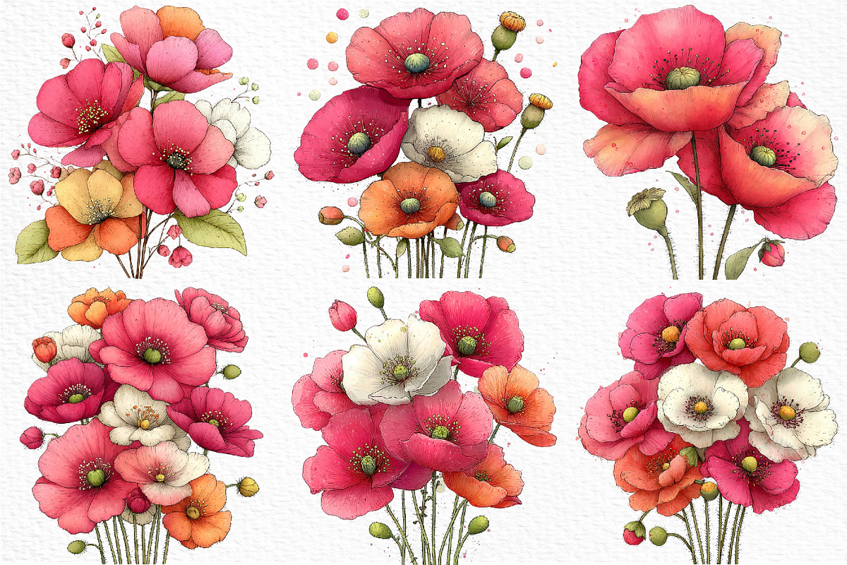 Whimsical Spring Poppy Flower Clipar, an Illustration by Craft Nest (Photo 4 of 11)