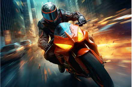 Daring Motorcycle speeding city, a Sports & Recreation Photo by Ylivdesign