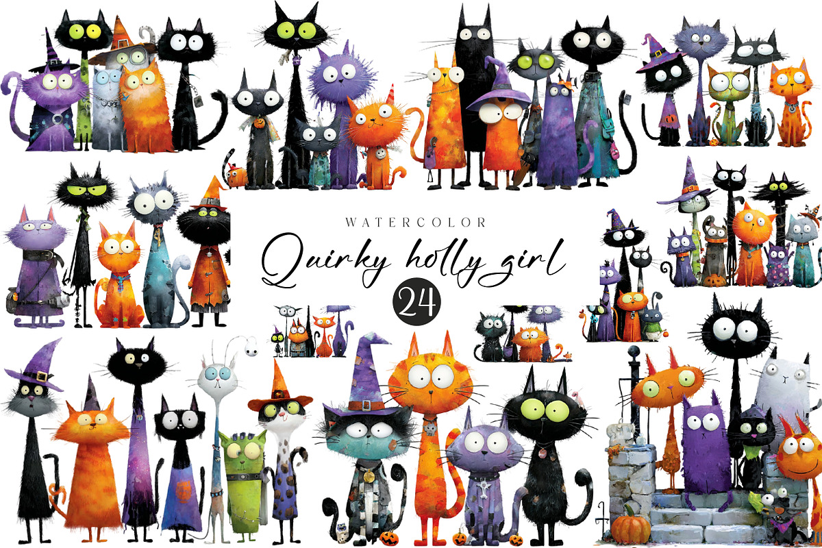 Quirky Cats Clipart, an Illustration by CreationArt (Photo 1 of 5)