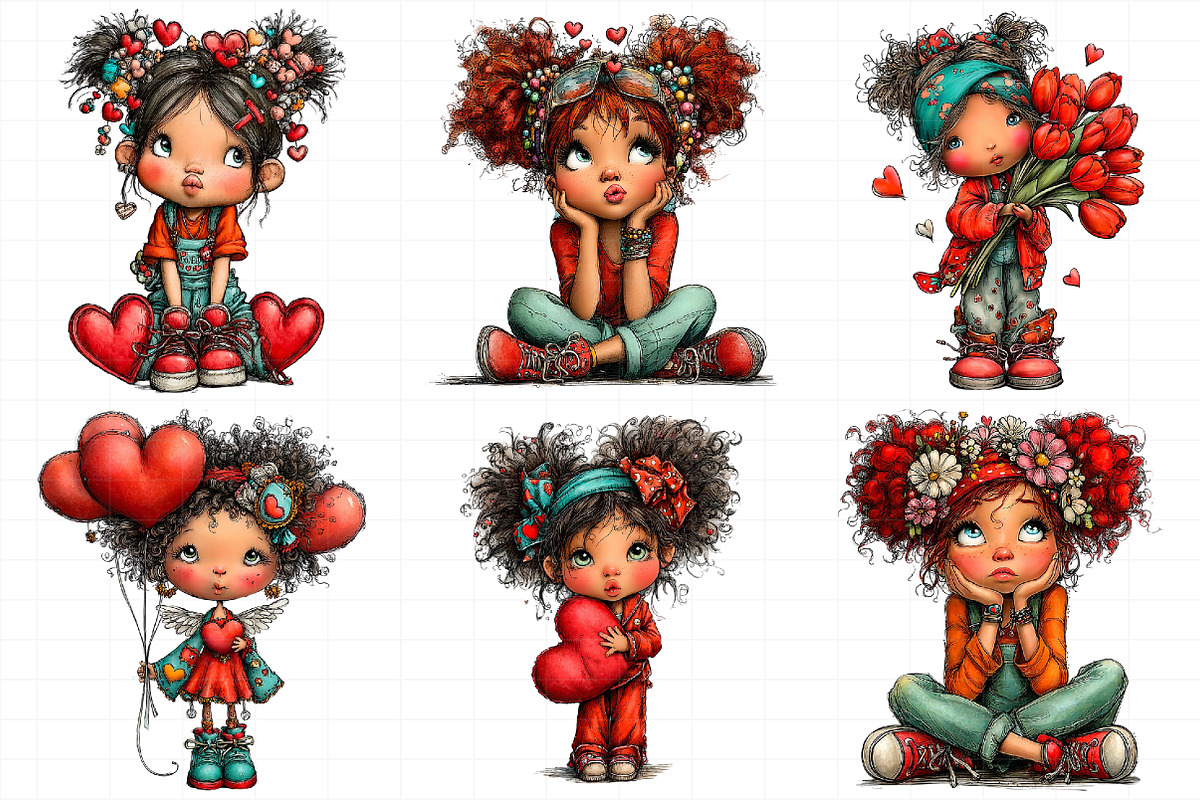 Quirky Valentine Girls Set, an Illustration by Daily.Designs (Photo 4 of 5)
