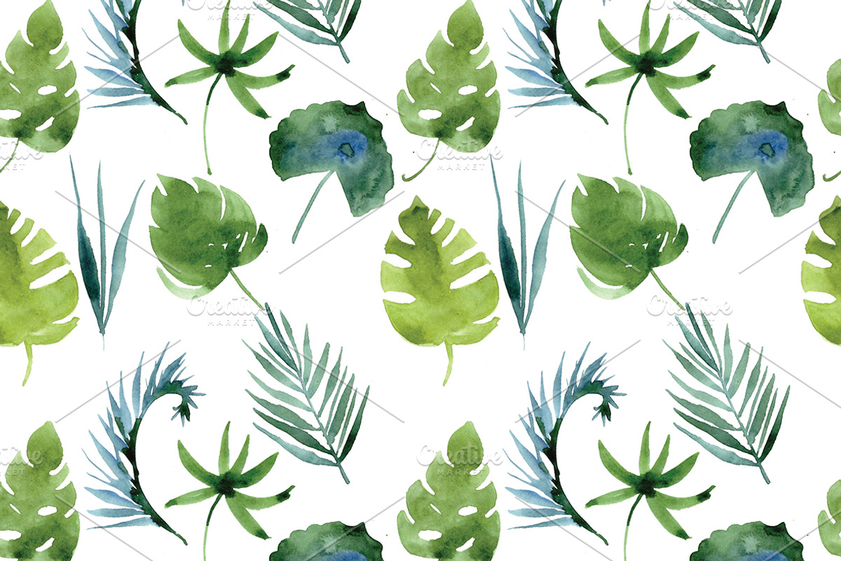 watercolor tropical leaves, patterns, an Illustration by Olesya Morokhovets (Photo 2 of 11)