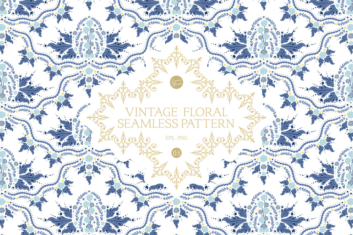 Vintage Floral Pattern 3 Royal Blue, a Pattern Graphic by Euonia Meraki (Photo 1 of 18)