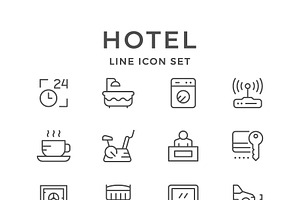 Set line icons of hotel, an Outline Icon by motorama