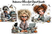 Halloween Office Girl Clipart Bundle, a Seasonal Illustration by CreationArt (Thumbnail 1 of 7)