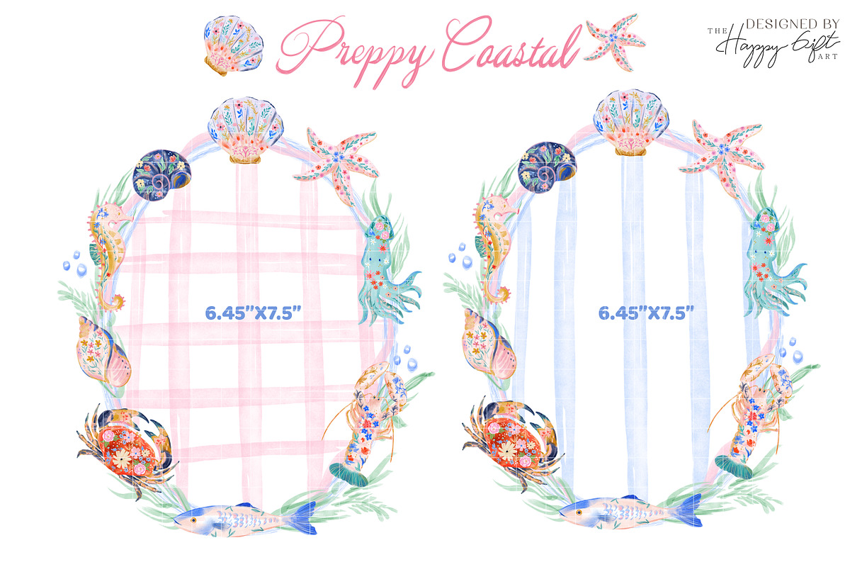 Preppy Coastal Watercolor Clipart, a Decorative Illustration by TheHappyGiftArt (Photo 5 of 10)