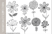 8 Doodle Flowers Clipart & Brushes, an Illustration by Colors on Paper (Thumbnail 1 of 2)