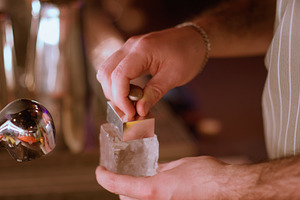 Bartender work bar ice cube stamp frozen logo, a Food & Drink Photo by Photo Drive Studio