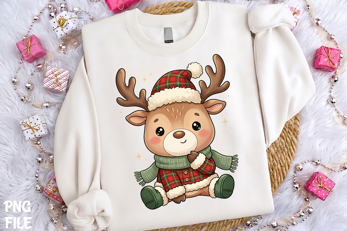 Cute Christmas Reindeer Plaid PNG, a Seasonal Illustration by CrexoraLab (Photo 1 of 4)