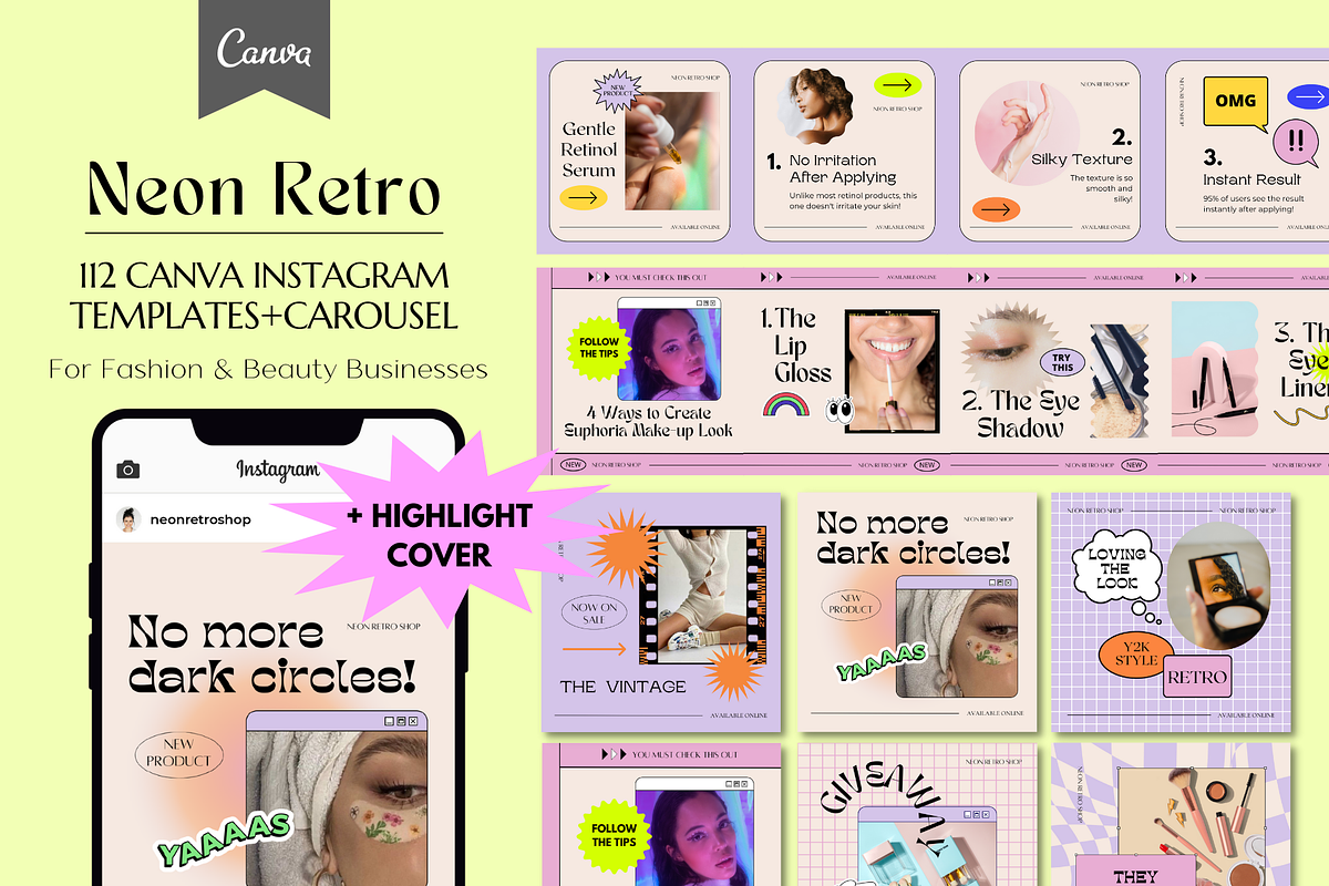 Neon Retro Canva Instagram Puzzle, a Social Media Template by Guavamelo Studio (Photo 1 of 16)