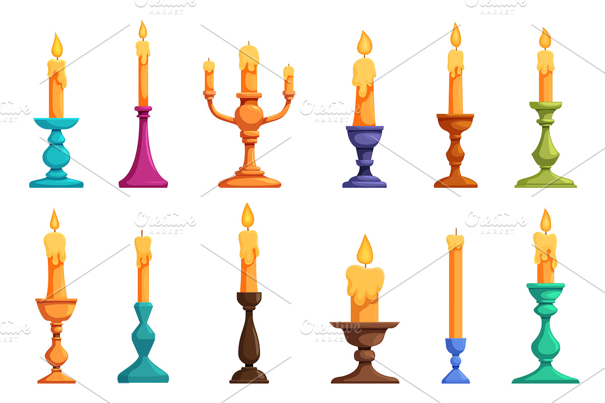 Cartoon candlestick set. Various, an Illustration by Valerie Bodnar