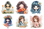 Cute Chibi Floral Girls Clipart, an Illustration by Daily.Designs (Thumbnail 5 of 5)