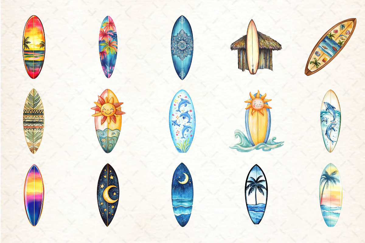 Summer Surfboard Sublimation Clipart, an Illustration by DreamCafeArt (Photo 3 of 5)