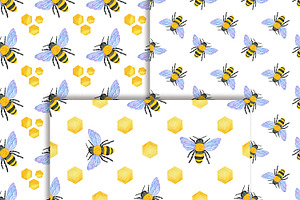 Watercolor Bee Clipart & Patterns