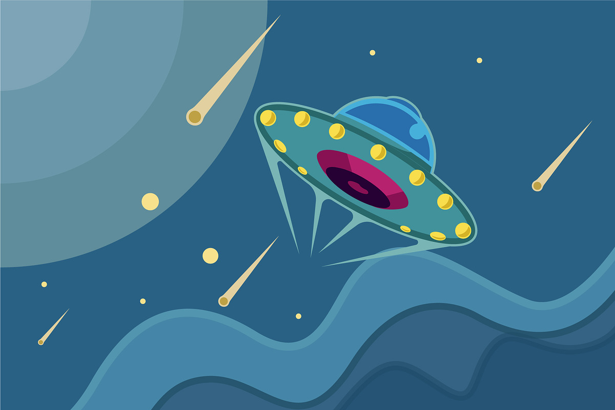 UFO in outer space vector design, a Decorative Illustration by zyxroun shop