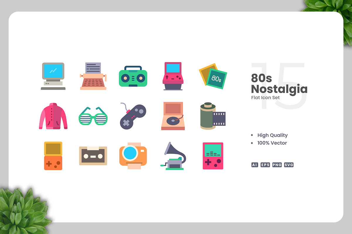80’s Nostalgia Flat Icons, an Icon by Upnowgraphic