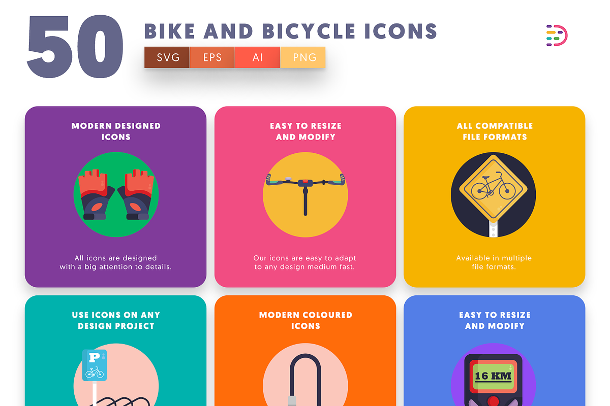 50 Bike and Bicycles Icons, an Outline Icon by Dighital (Photo 6 of 10)