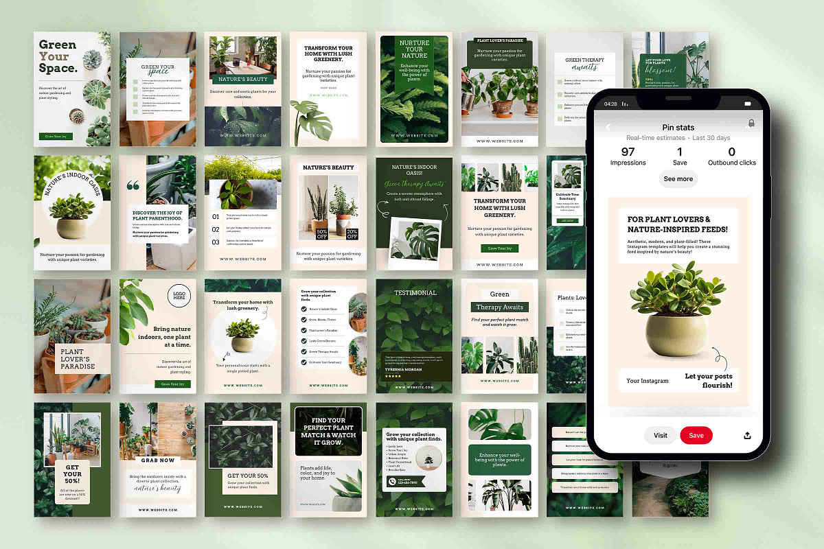 Plant Pinterest Pins Canva Templates, a Social Media Template by Snapybiz (Photo 6 of 10)