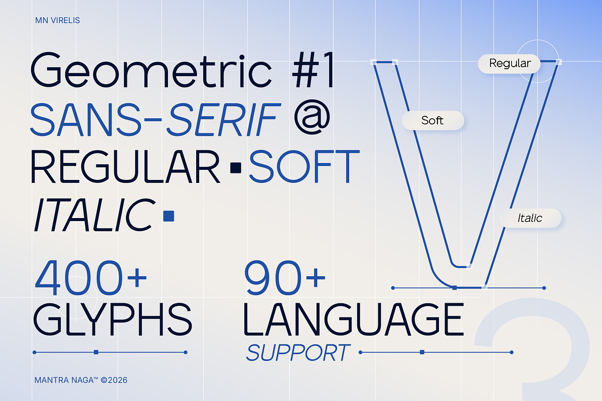 MN Virelis - Modern Geometric Sans, a Sans Serif Font by Mantra Naga (Photo 2 of 15)