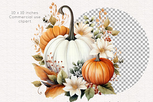 Watercolor Boho Floral Pumpkin PNG