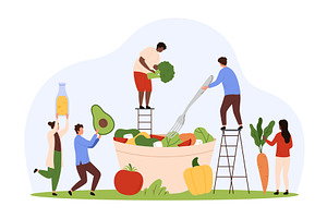 Cooking healthy vegetarian food in, a Food Illustration by Flashvector
