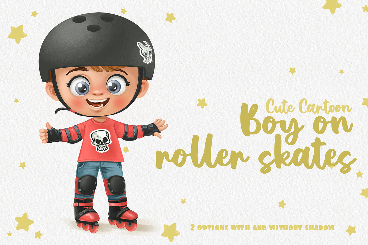 Cute cartoon boy on roller skates, a Person Illustration by Azuzlikus (Photo 1 of 3)