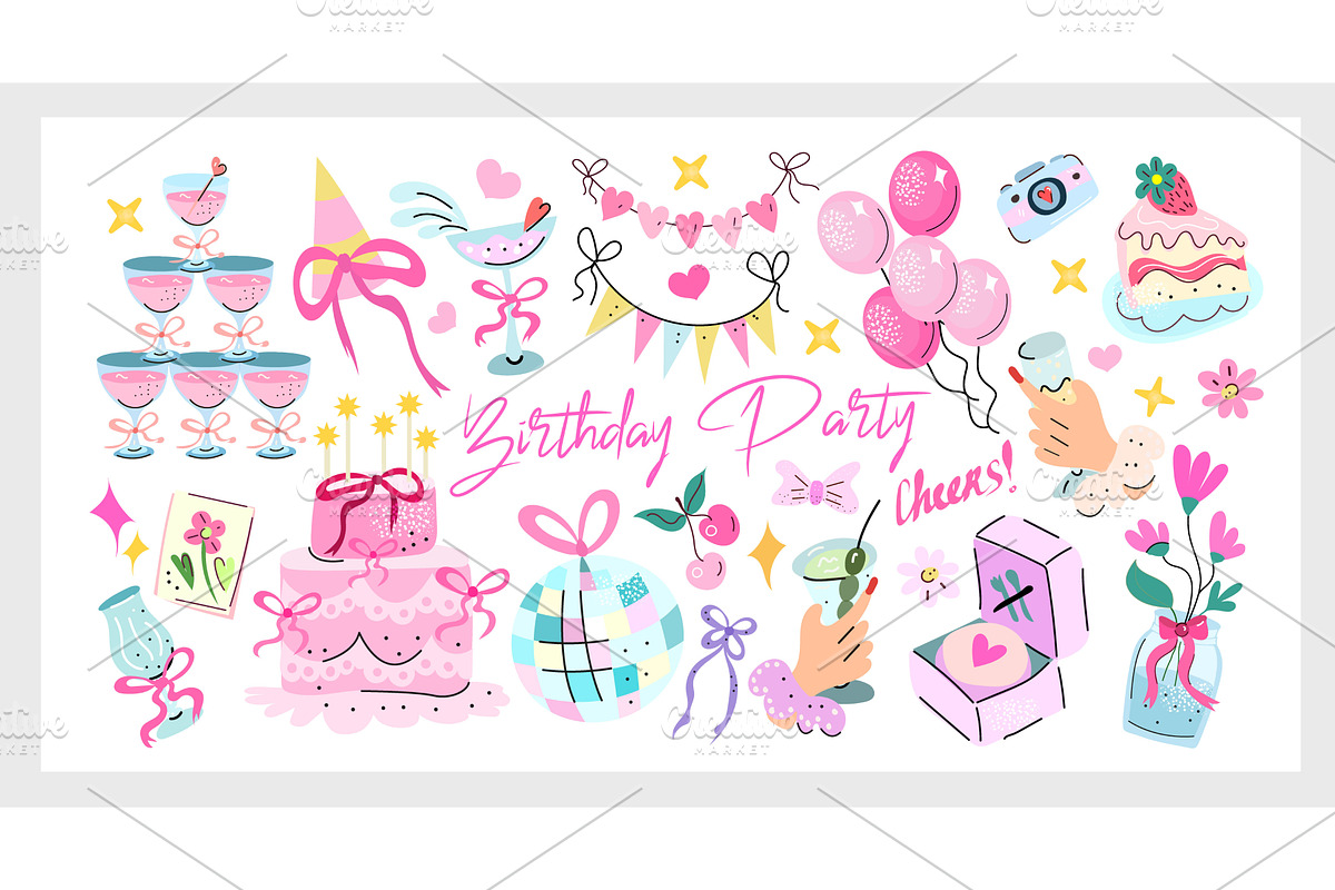Coquette Birthday Party Set a cute, an Object Illustration by Lucia Fox