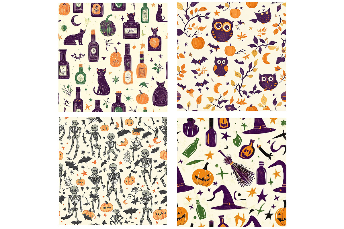 Retro Halloween Digital Paper Pack, a Pattern Graphic by Designking (Photo 4 of 4)