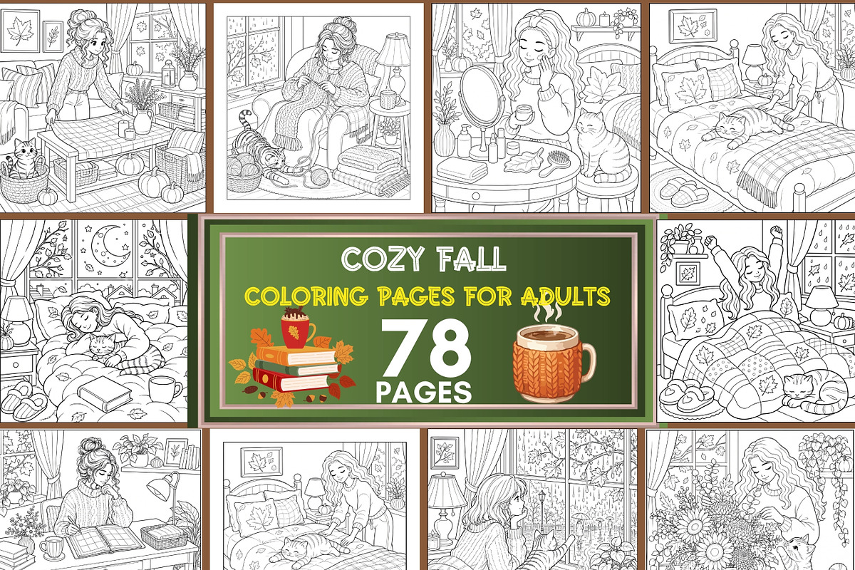 Cozy Fall Coloring Pages Bundle, a Brochure Template by LA Design (Photo 1 of 10)