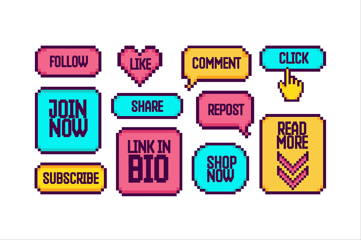 Pixel Style Call To Action Buttons, an Outline Icon by barsrsind (Photo 2 of 2)