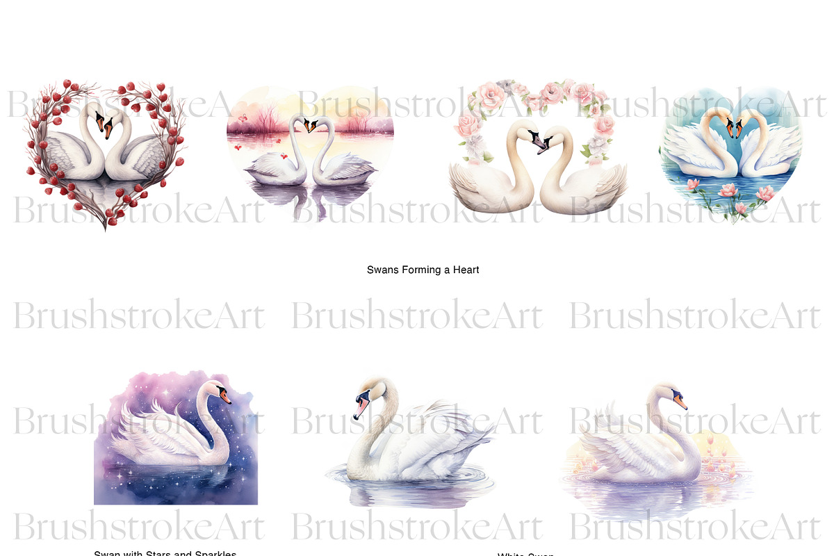 Watercolor Swan Clipart, White Swans, an Animal Illustration by BrushstrokeArtGB (Photo 3 of 9)