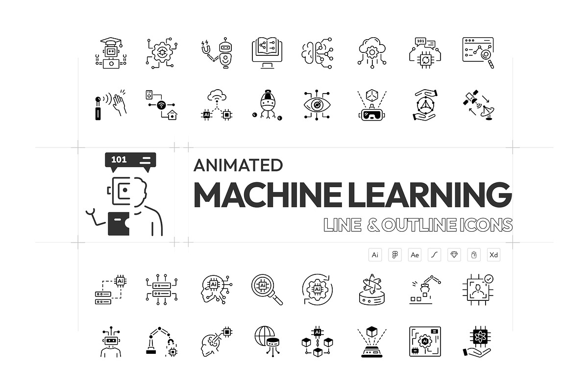Machine Learning Icon Set, an Outline Icon by Prosymbols (Photo 1 of 7)