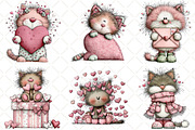 Whimsical Cats Valentines Day Clipar, an Illustration by Black Bird Studio (Thumbnail 4 of 6)