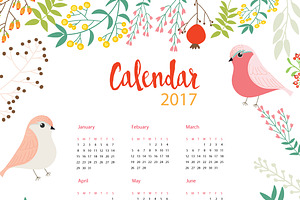 2017 Floral Calendar With Bird