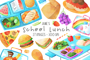 Watercolor School Lunch Clipart, an Education Illustration by DigitalArtsi