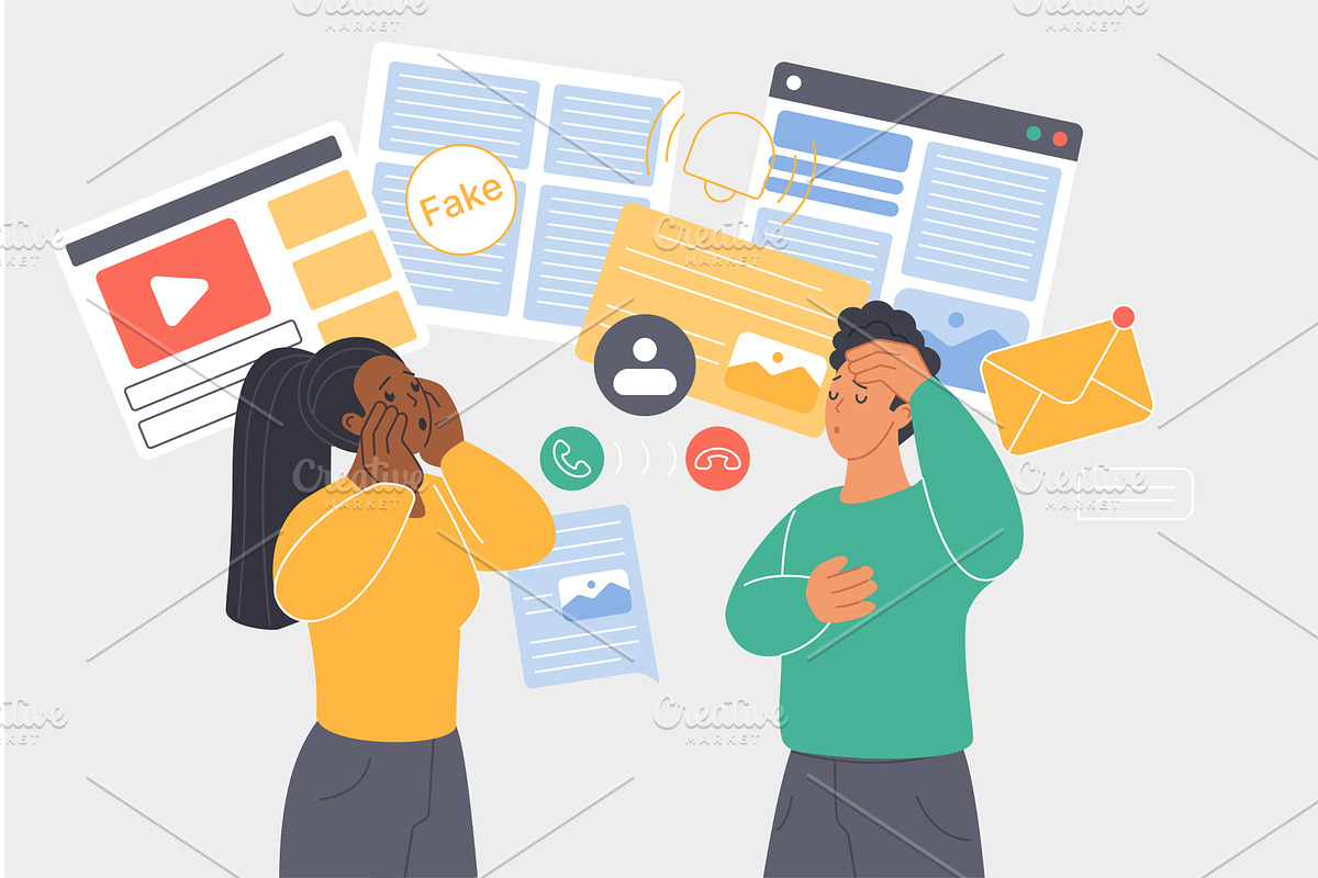 Fake wrong news online social media, a Person Illustration by Lemberg Vector