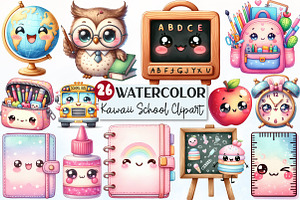 Kawaii School Sublimation Clipart, a Seasonal Illustration by Rose Art