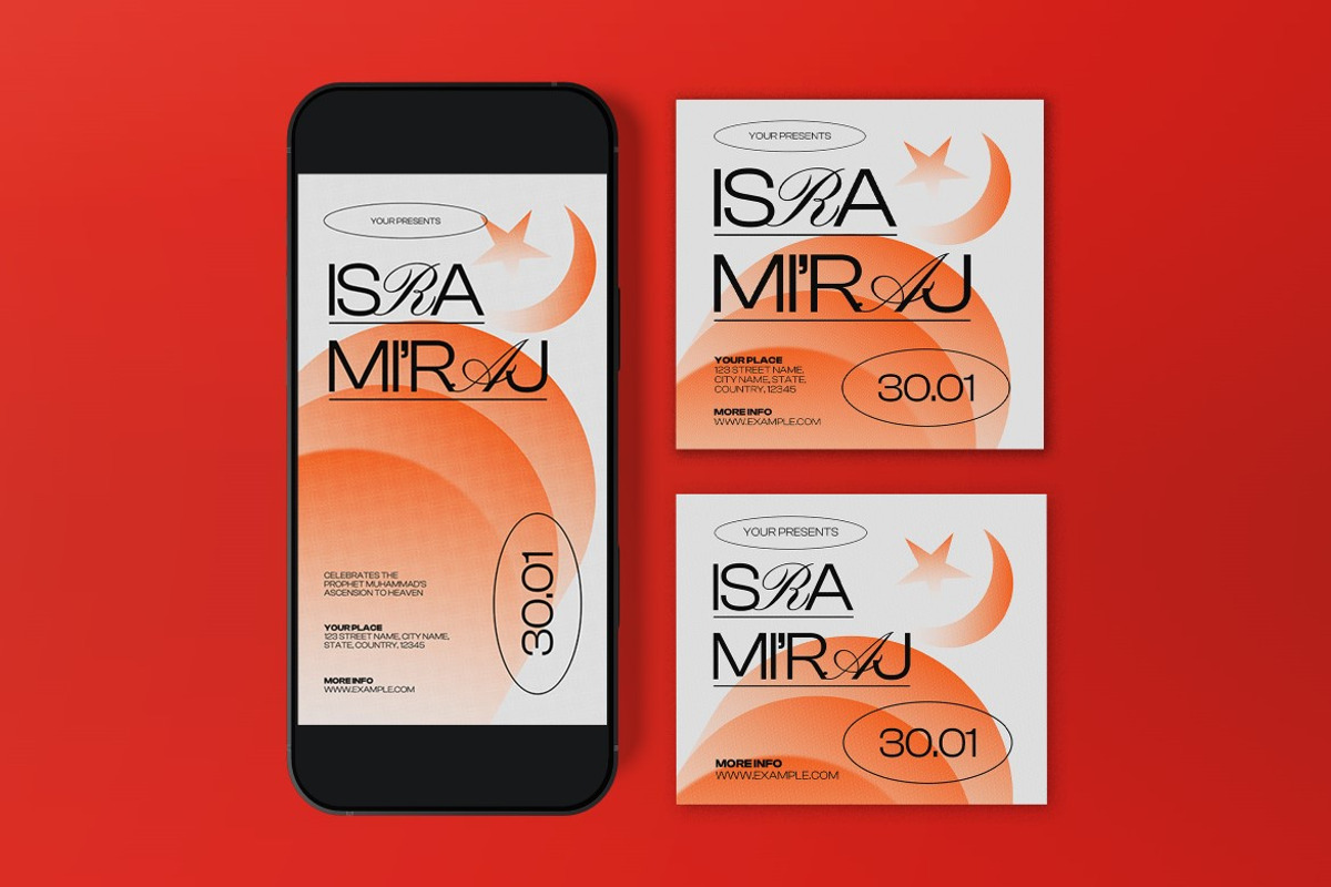 Orange Isra Mi'raj Flyer Set, a Flyer Template by graphicook (Photo 3 of 3)
