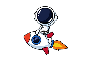 Cute Astronaut Riding A Rocket