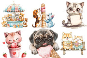 Funny Dog and Cat Love Ice Cream png, an Illustration by Watercolor design (Thumbnail 5 of 5)