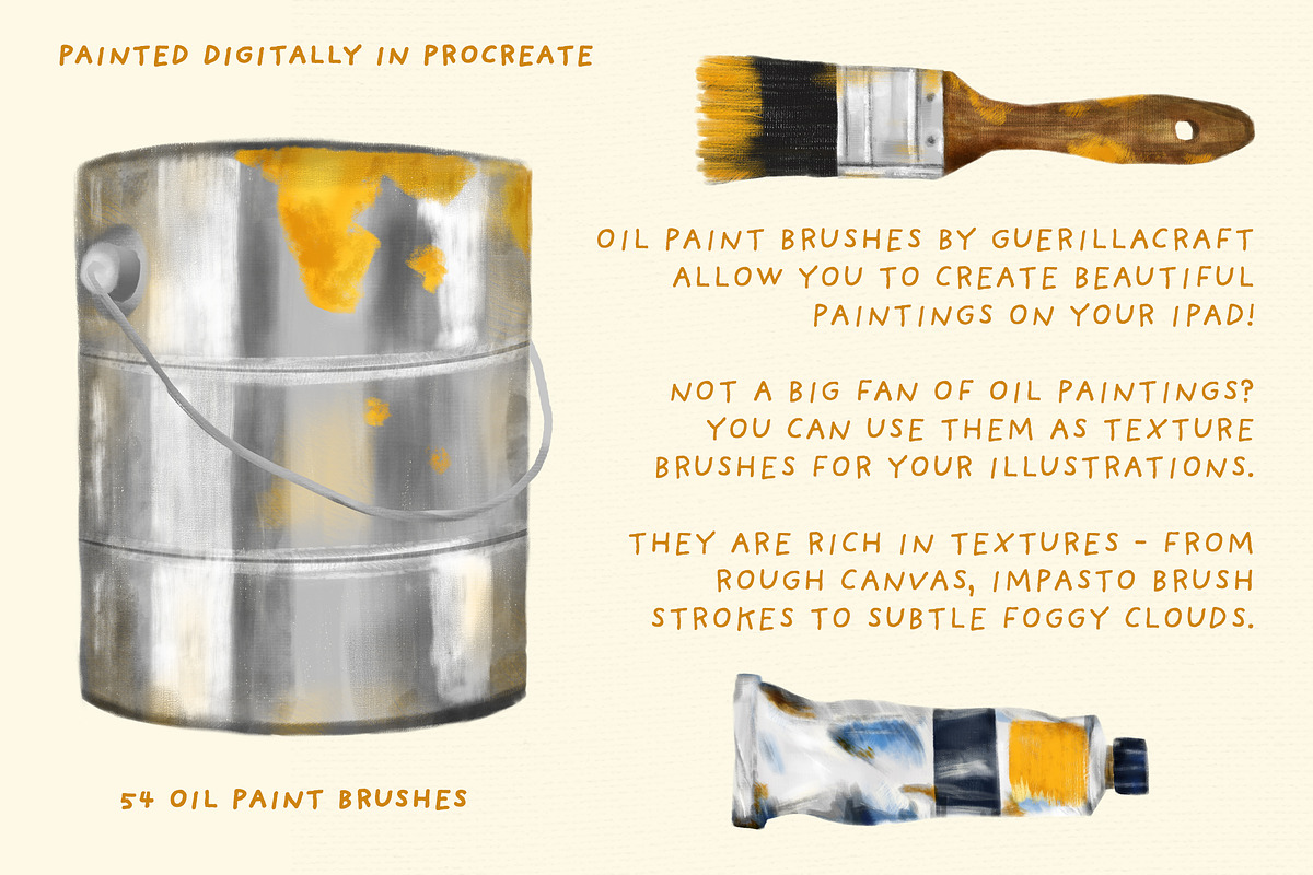 Oil Paint Brushes for Procreate, a Brush Add-On by Guerillacraft (Photo 3 of 6)