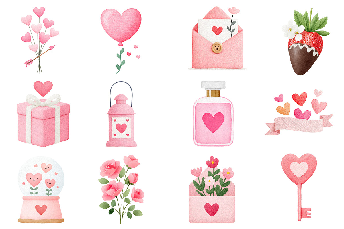 Watercolor Valentine's Day Clipart, an Illustration by Dream Creation (Photo 4 of 5)