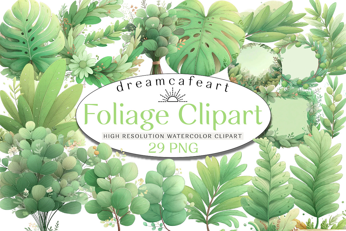 Watercolor Foliage Clipart Bundle, an Illustration by DreamCafeArt (Photo 1 of 6)