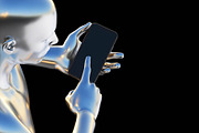 3d metallic man touching the phone., an Object Graphic by Mary P (Thumbnail 1 of 2)